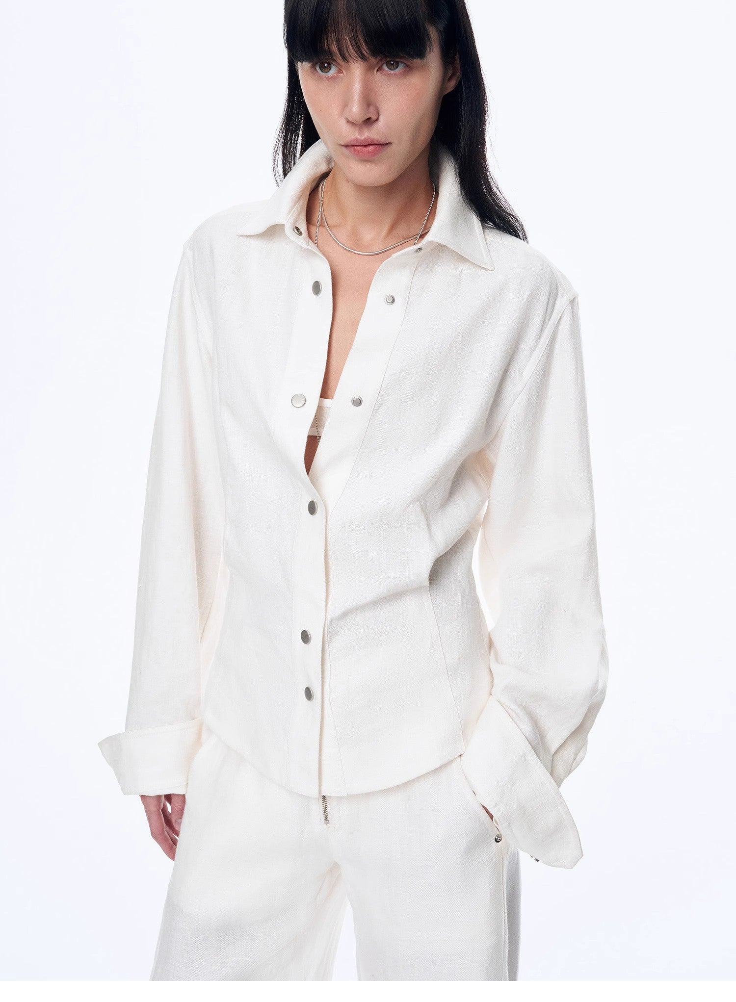 Refreshing Breathable Twill Linen Deconstructed Silhouette Old Money Style Waist Shirt Top