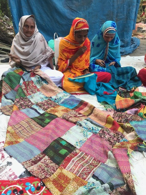 Vintage Silk Saree Kantha Throw
