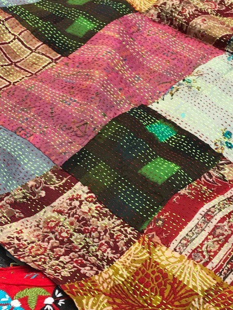 Vintage Silk Saree Kantha Throw