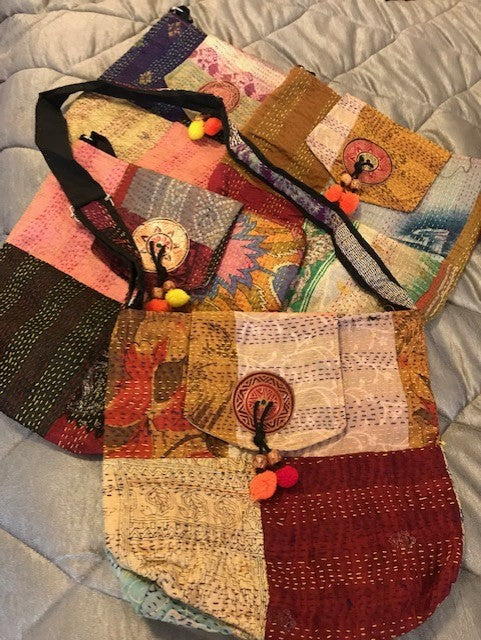 Vintage Silk Saree Kantha Throw