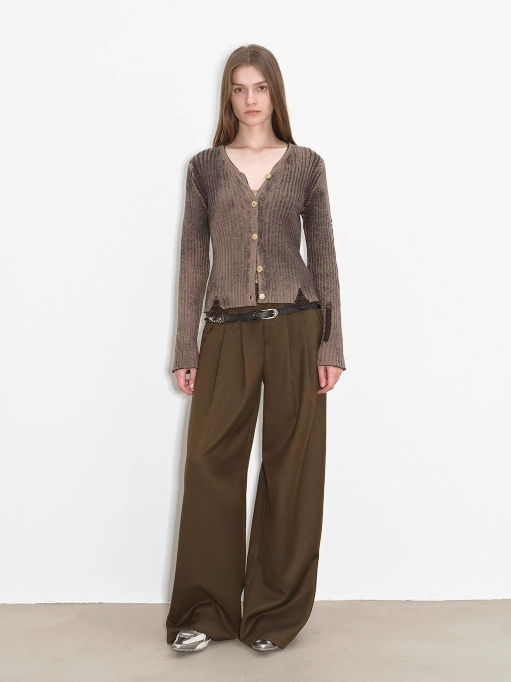 Fashionable Drapey Single Pleat Skinny Wide-leg Mid-low Waist Casual Pants for Women