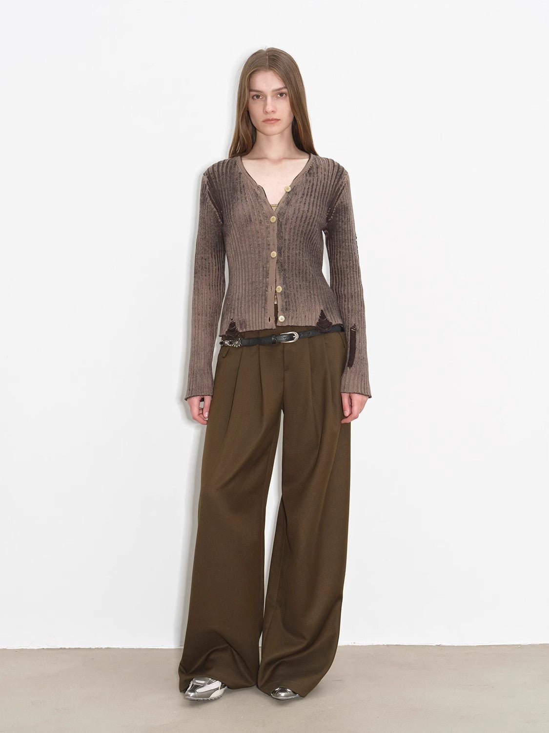 Fashionable Drapey Single Pleat Skinny Wide-leg Mid-low Waist Casual Pants for Women
