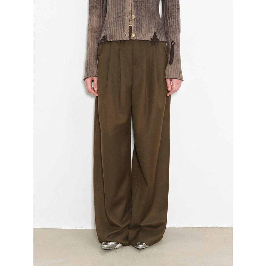 Fashionable Drapey Single Pleat Skinny Wide-leg Mid-low Waist Casual Pants for Women