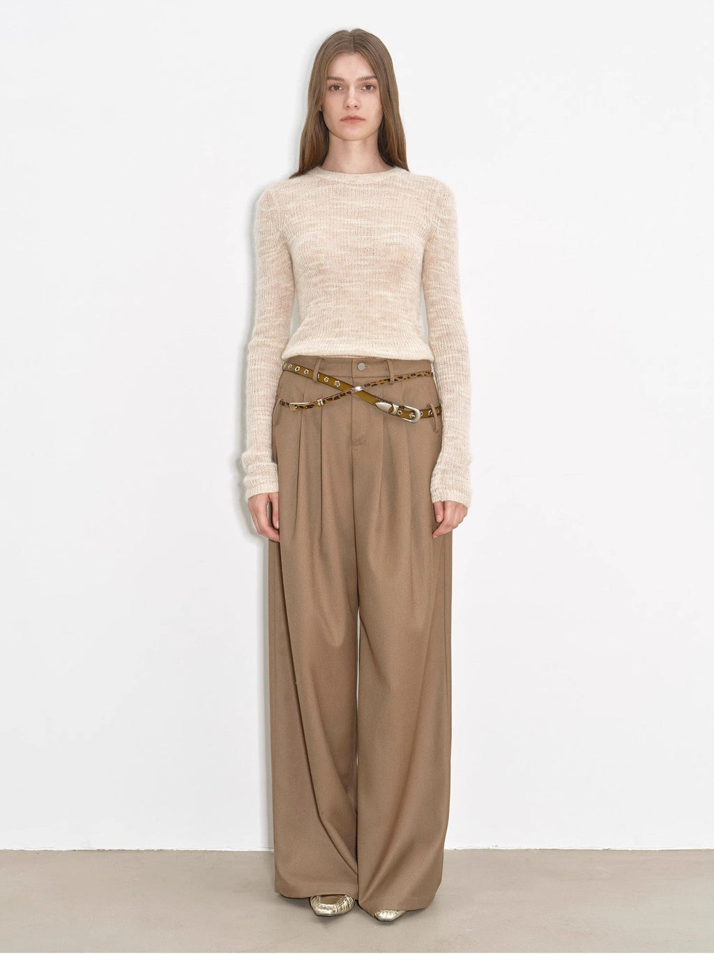 Fashionable Drapey Single Pleat Skinny Wide-leg Mid-low Waist Casual Pants for Women